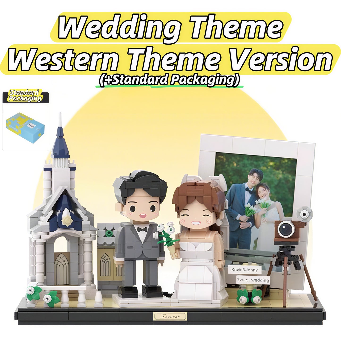 Western Wedding Gift- Custom Couple Photo Building Block Figurine with Design Service