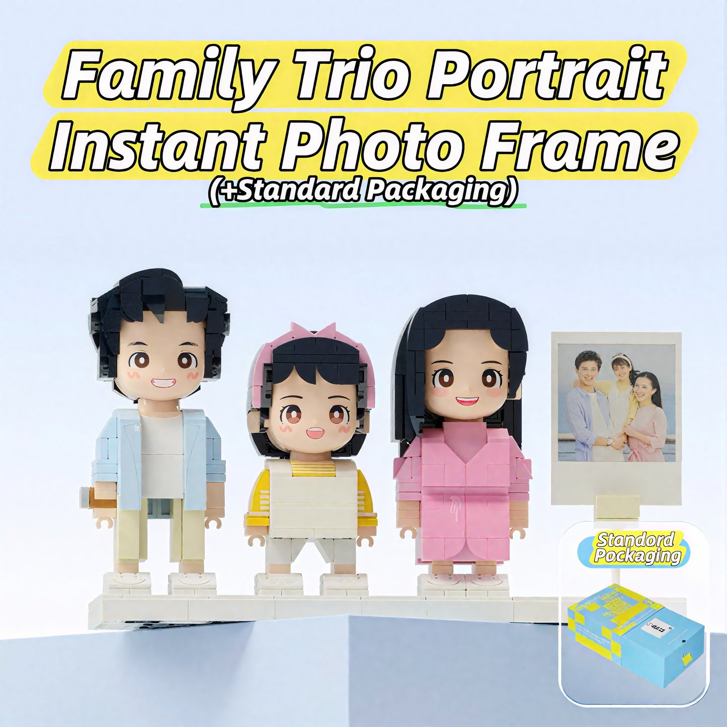 3-Person Family gift-Custom Photo Building Blocks Figurine -Personalized Family Gift