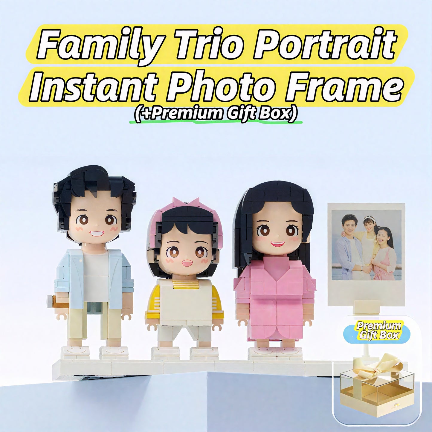 3-Person Family gift-Custom Photo Building Blocks Figurine -Personalized Family Gift