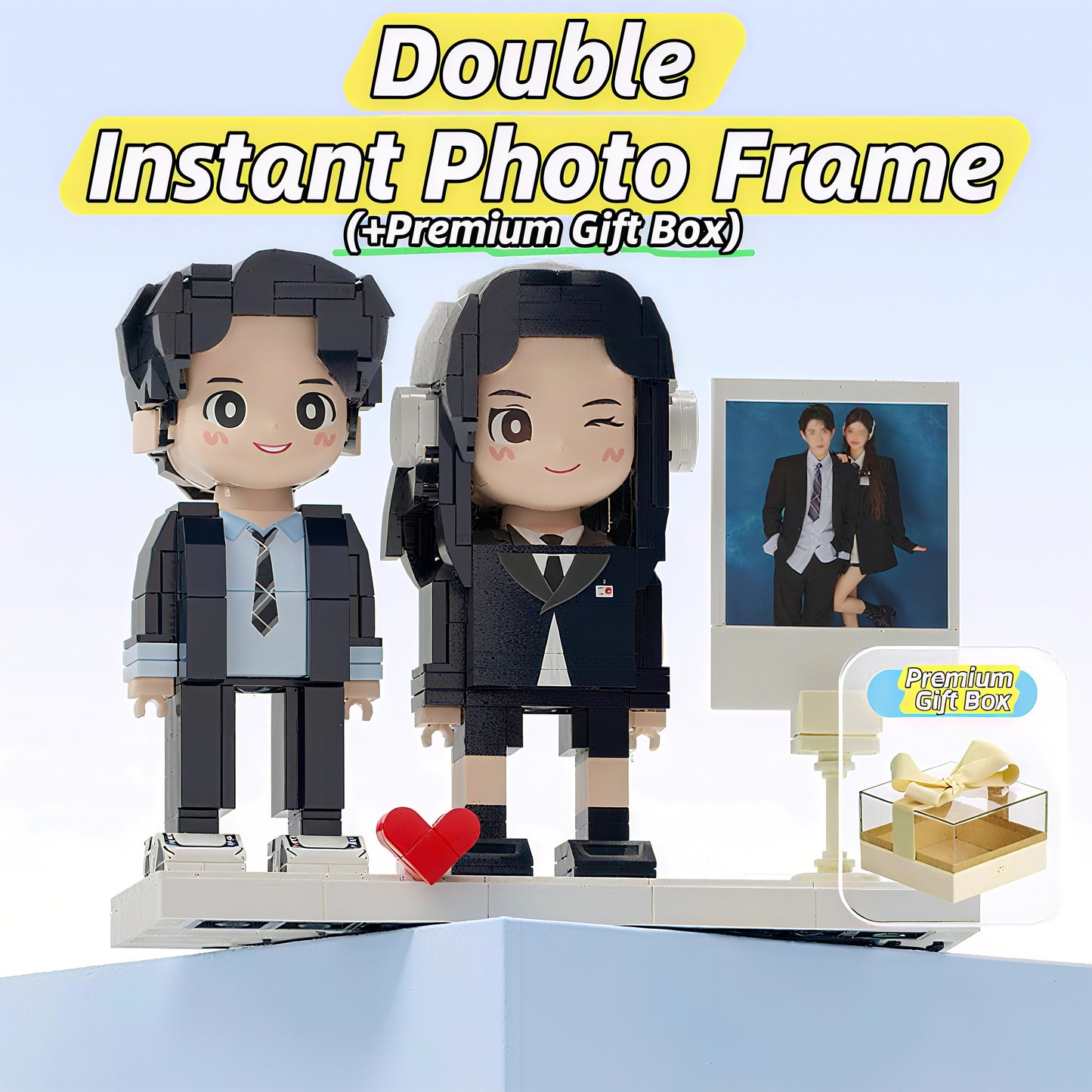 His & Hers Custom Photo Building Blocks Figurine- Personalized Love Figurine Set | Anniversary Gift