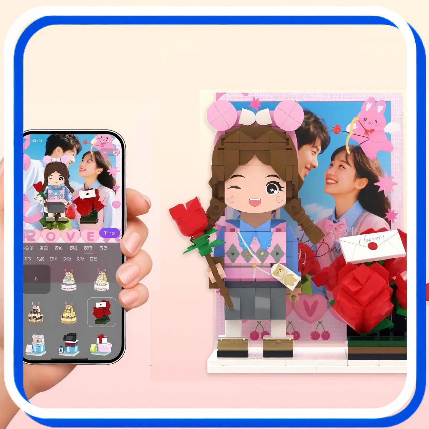 Anniversary Gift for Her-DIY Couple Photo Building Block Figurine