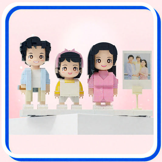 3-Person Family gift-Custom Photo Building Blocks Figurine -Personalized Family Gift