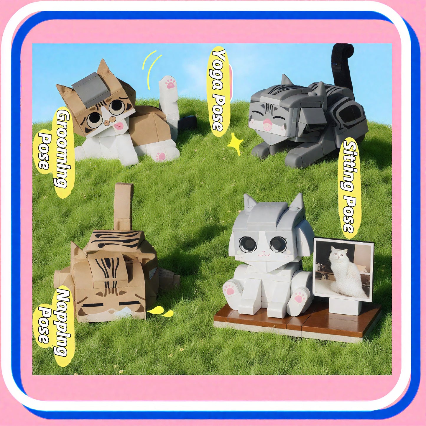 Pet Cat Memorial Gift-Custom Photo Building Block Figurine- Creative Decor & Gift for Pet Lovers