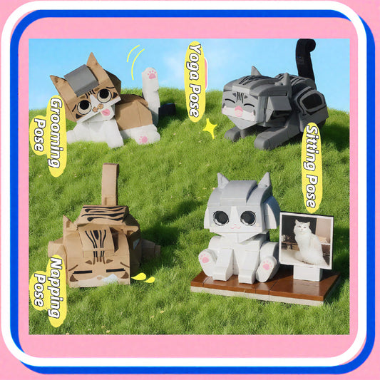 Pet Cat Memorial Gift-Custom Photo Building Block Figurine- Creative Decor & Gift for Pet Lovers