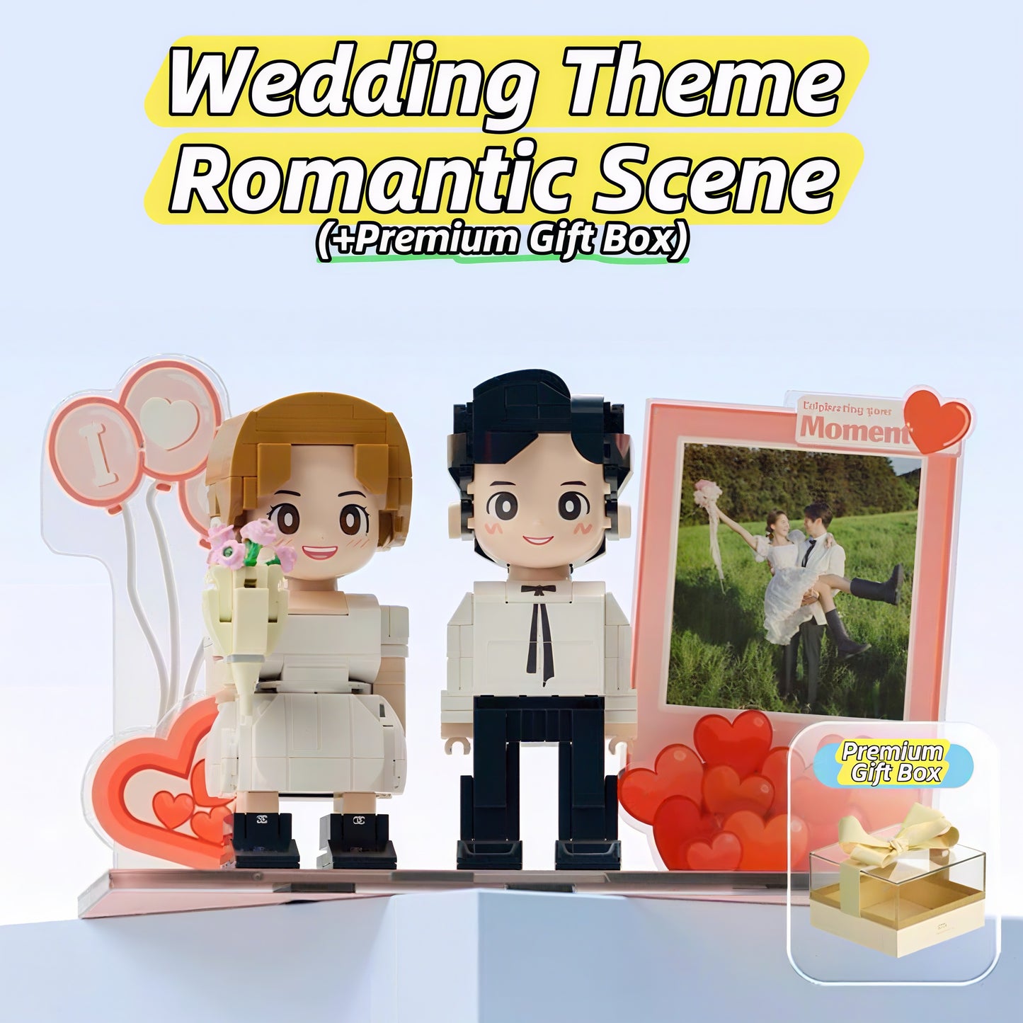 Wedding Gift for Newlyweds - Custom Couple Wedding Photo Building Block Figurine