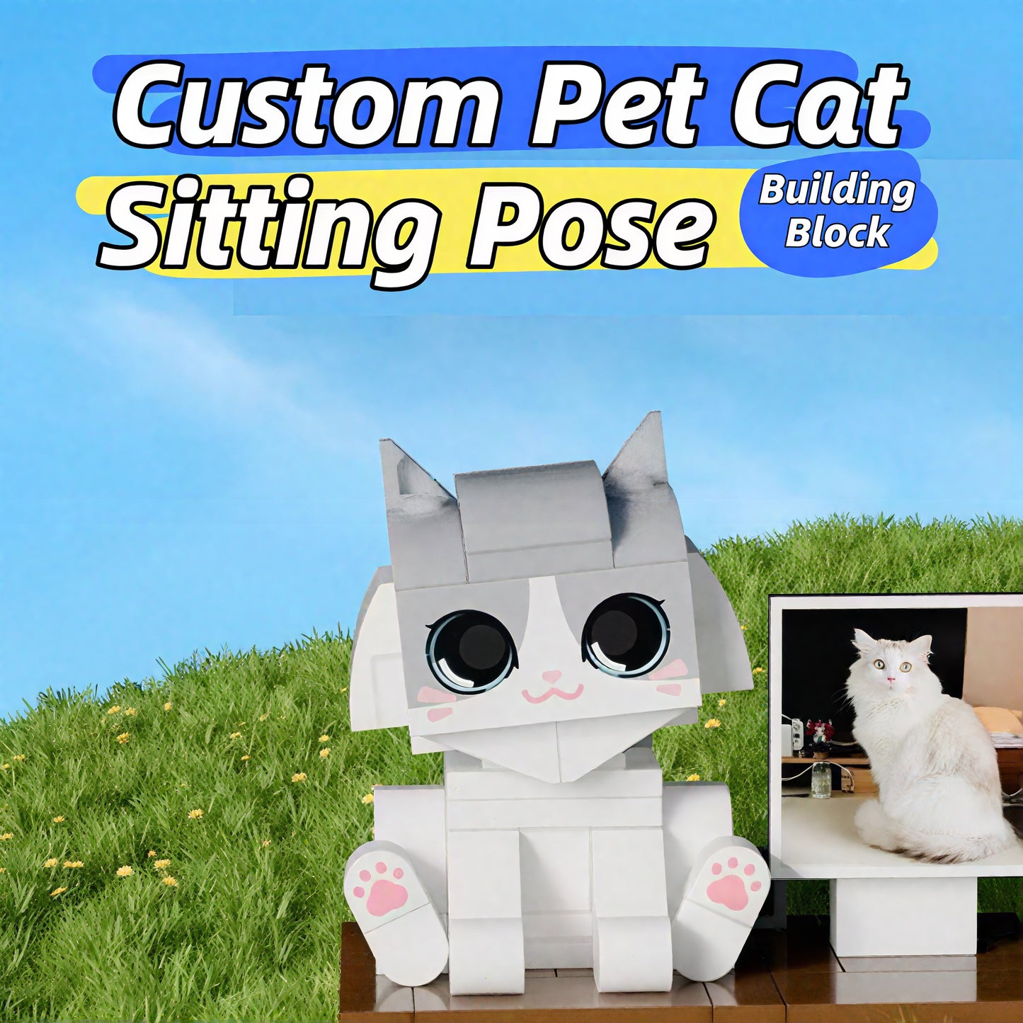 Pet Cat Memorial Gift-Custom Photo Building Block Figurine- Creative Decor & Gift for Pet Lovers