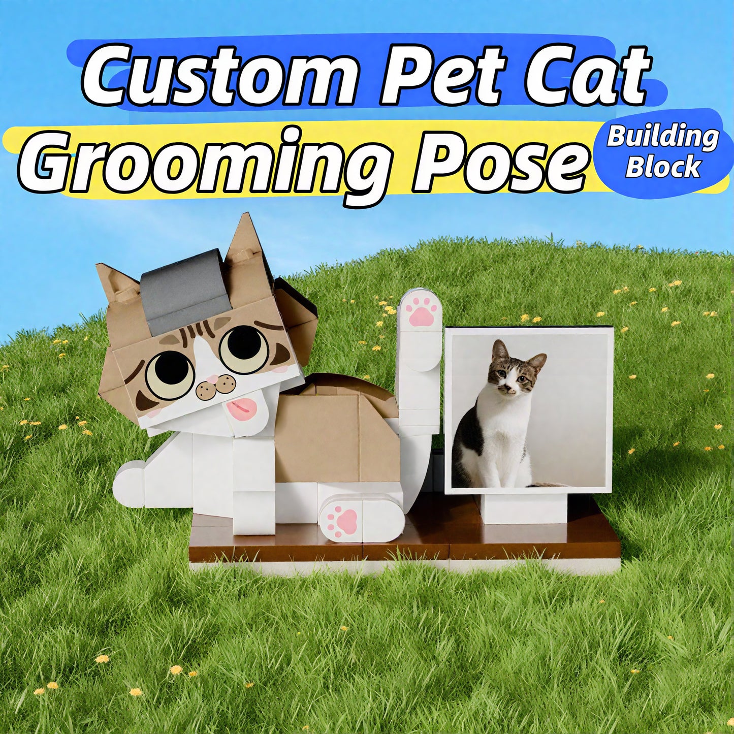 Pet Cat Memorial Gift-Custom Photo Building Block Figurine- Creative Decor & Gift for Pet Lovers