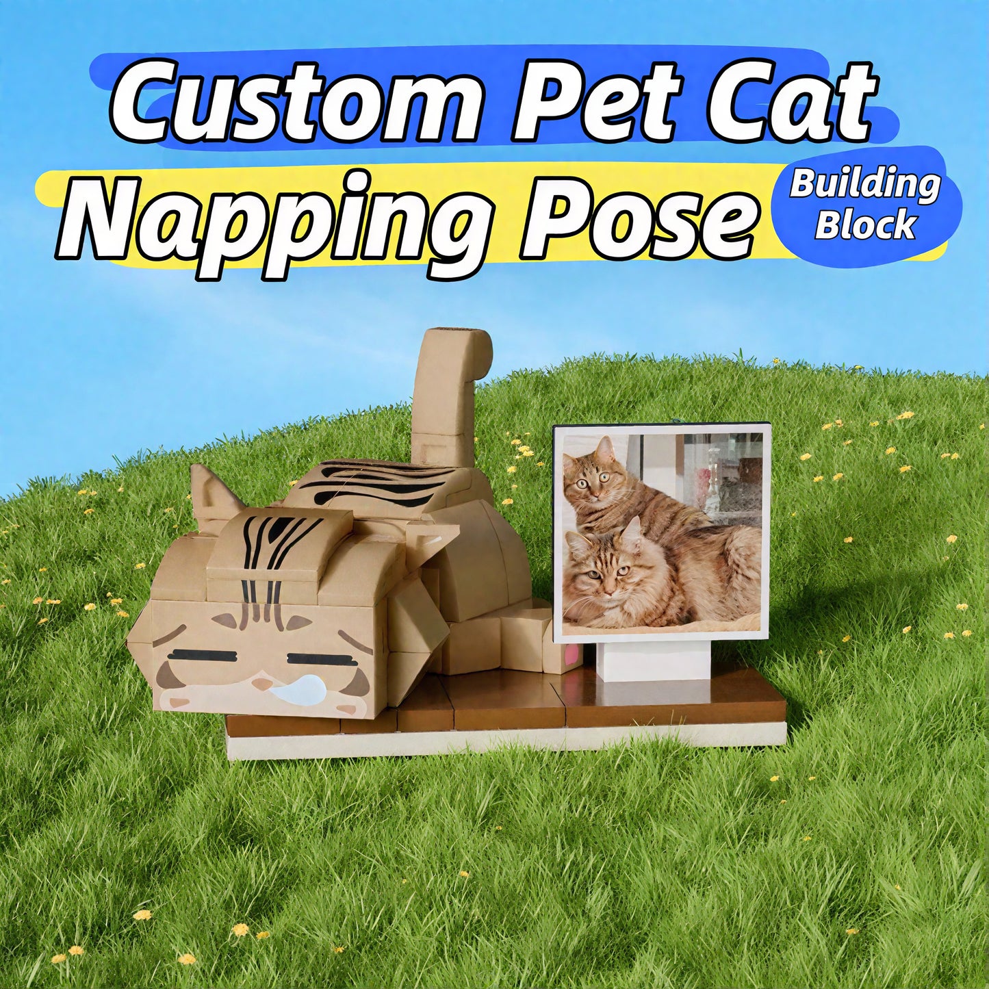 Pet Cat Memorial Gift-Custom Photo Building Block Figurine- Creative Decor & Gift for Pet Lovers