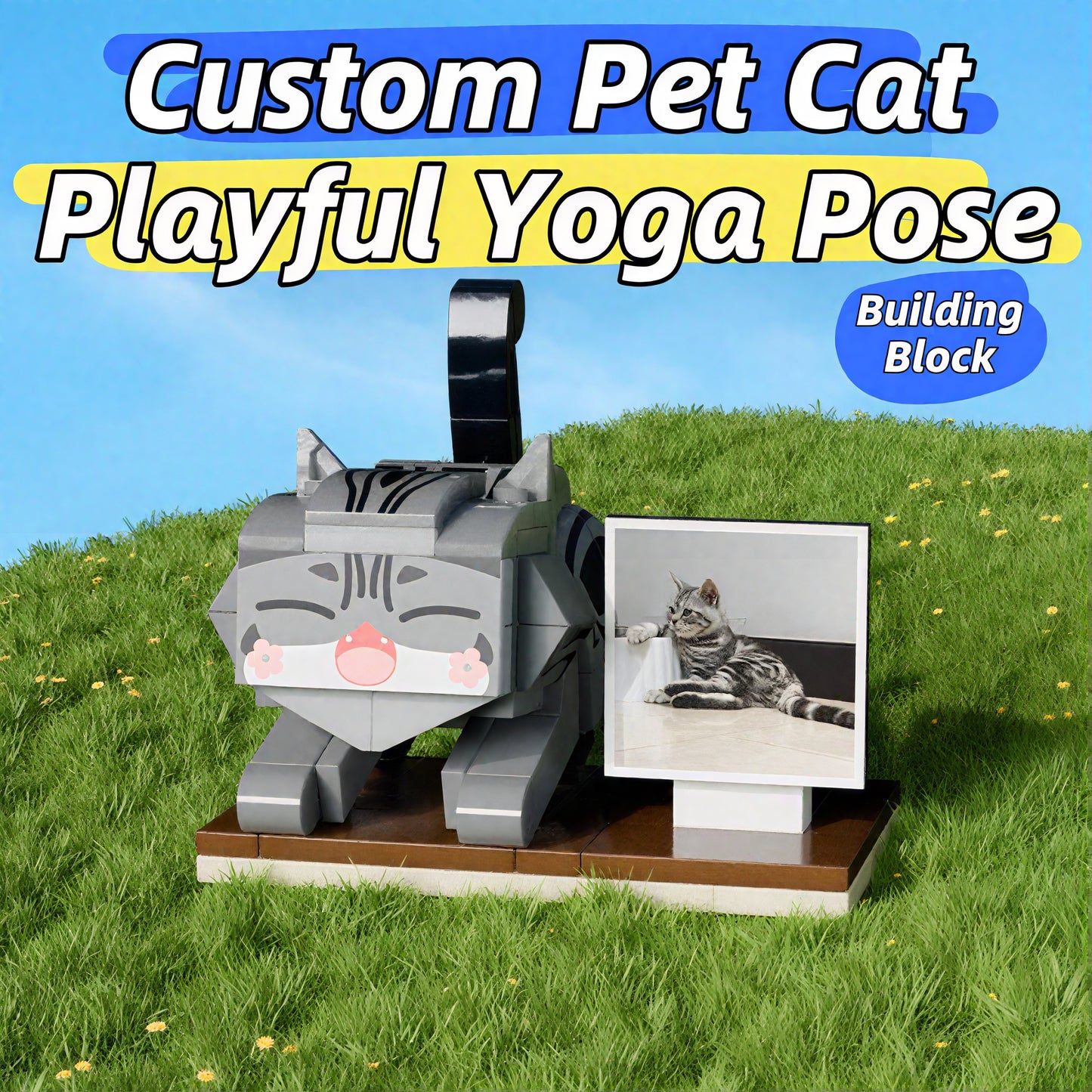 Pet Cat Memorial Gift-Custom Photo Building Block Figurine- Creative Decor & Gift for Pet Lovers